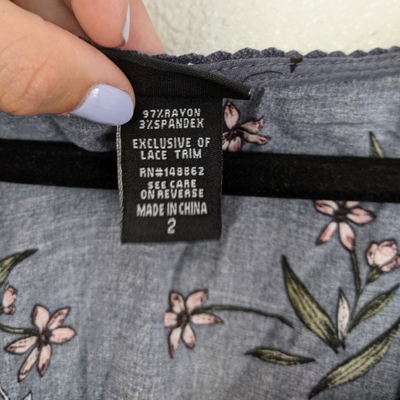 Torrid Gray Short Sleeve Blouse Pink Floral - Picture 3 of 8